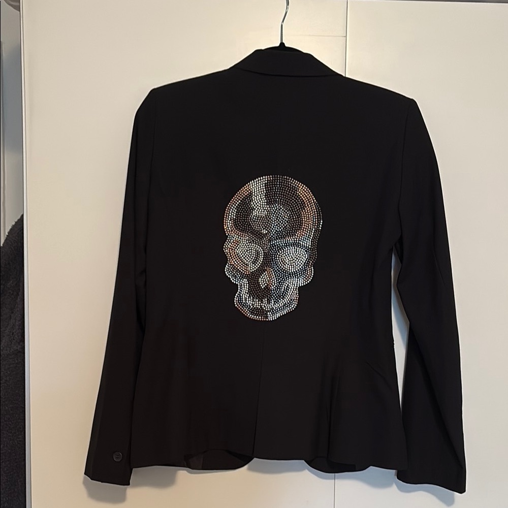 Black Blazer with Studded Skull Design on Back
